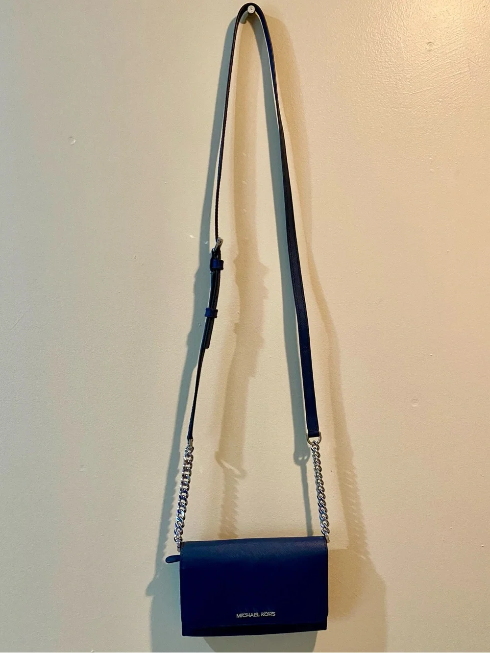 Michael Kors Navy Crossbody with Silver Chain